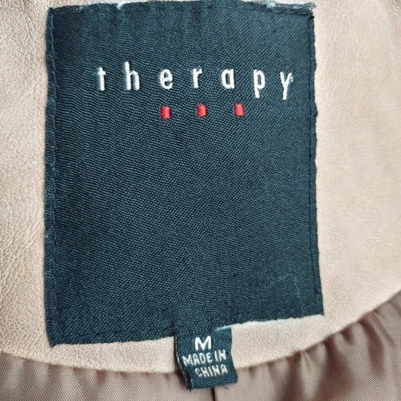 Therapy Women's Brown faux Leather Jacket ZIP Up Pockets Lined Sz M - Picture 7 of 8